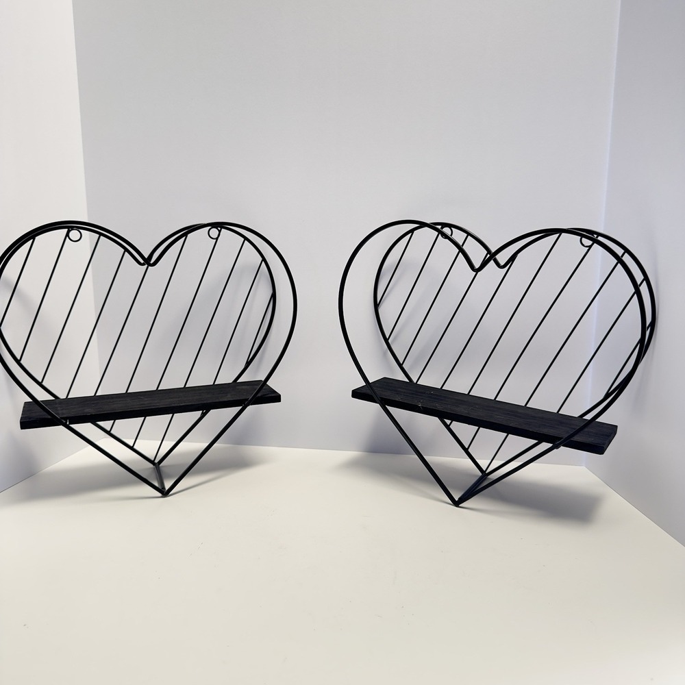 Black Metal Heart Shaped Floating Shelves Set of 2 Wall Decor